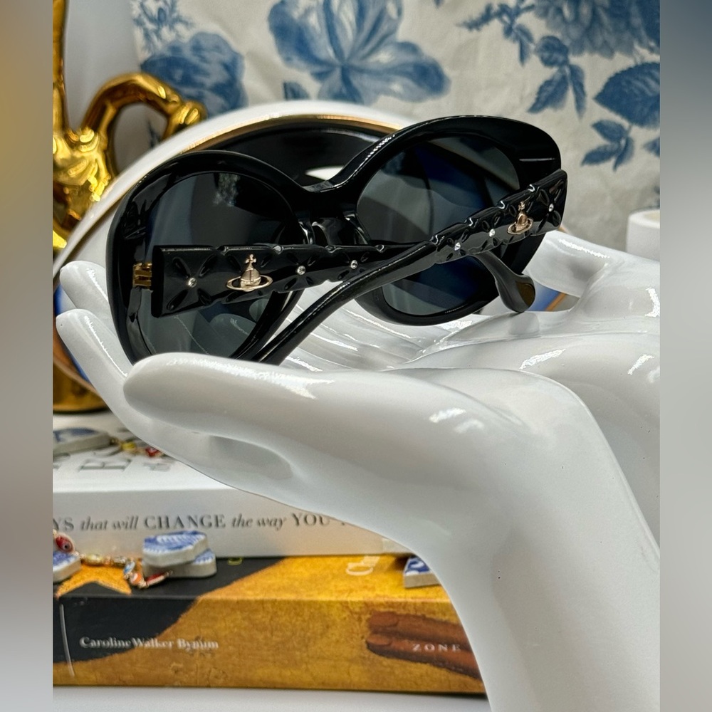 Vivienne Westwood Black Round Sunglasses with Gold Orb Details